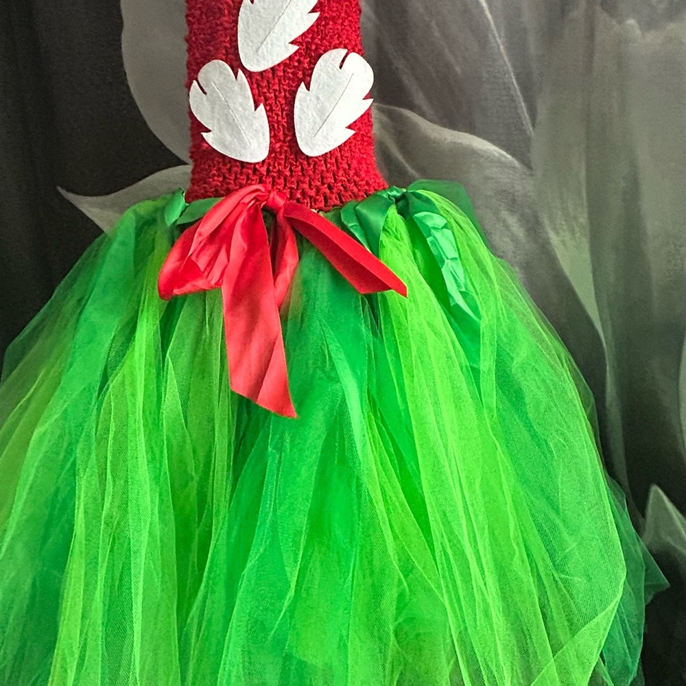 Girls' Red Crochet Bodice Tulle Dress with Green Skirt